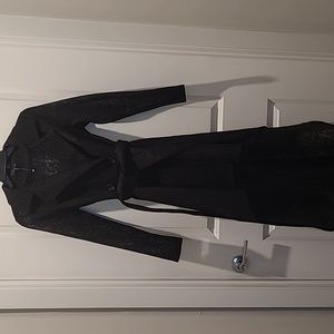 CQ by CQ Black Lace High Low Belted Long Jacket